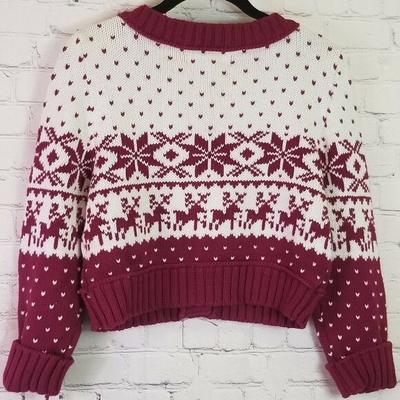 DECREE Girls Junior sz Large Cropped Button Front Reindeer Boysenberry Sweater L - Picture 7 of 8